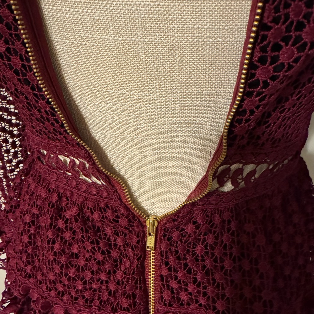 Self-Portrait Burgundy Long Sleeve Lace Dress - Picture 9 of 13